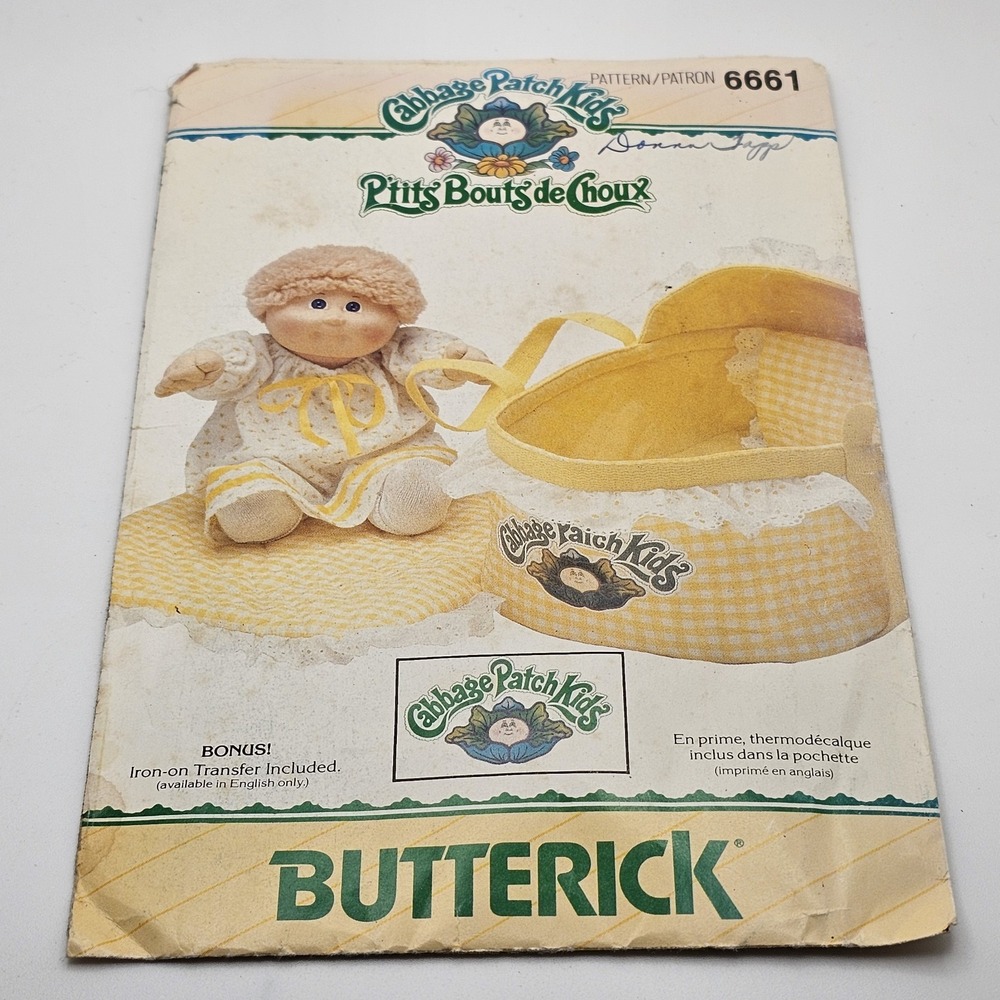 1984 Butterick Sewing Pattern 6661 Cabbage Patch Kids Bed Carrier Vintage Uncut